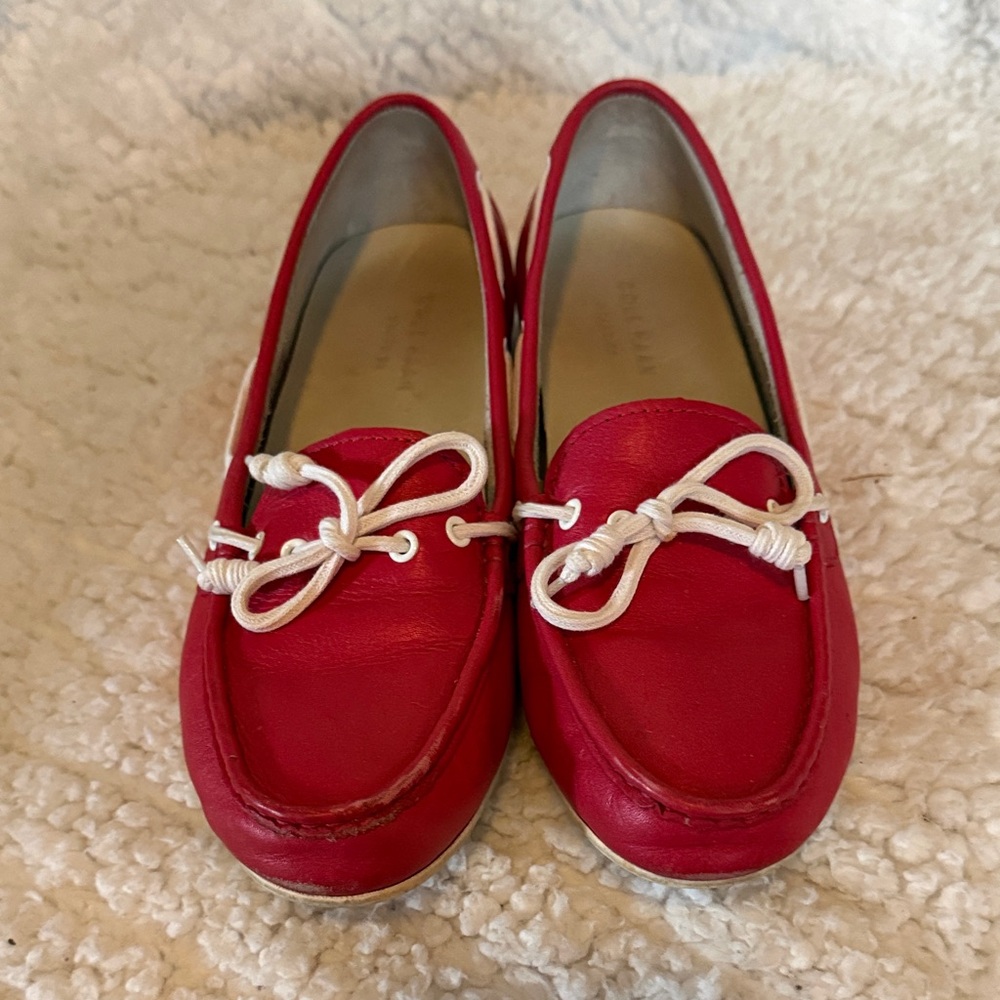 Cole Haan Red Moccasins with White Laces
